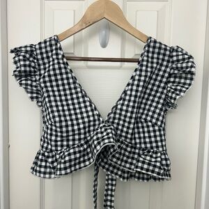 SHEIN Black and White Checkered Ruffle Crop Top with Shorts